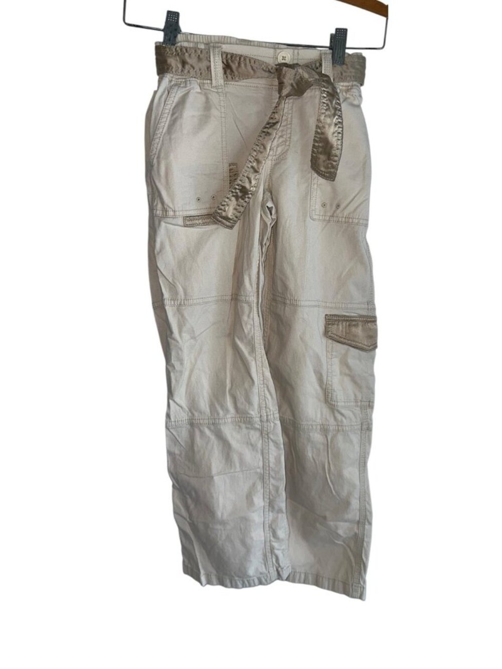 Abercrombie Kids Girls Cargo Pants Sz 9/10 Beige Belted Wide Leg School